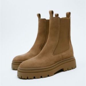 ZARA Brown Suede Lug Sole Chelsea Boots